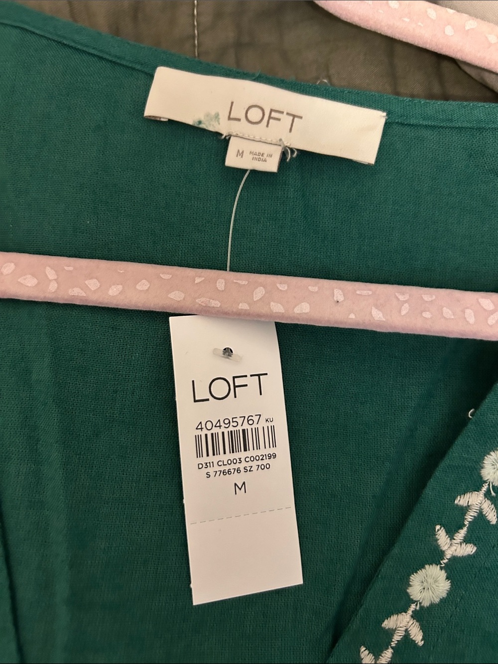 LOFT Emerald Green Embroidered Top - Picture 2 of 7